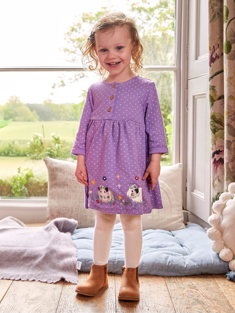 JoJo Maman Bébé Lilac Purple Guinea Pig Appliqué Button Front Dress - Image 1 of 5