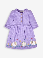 JoJo Maman Bébé Lilac Purple Guinea Pig Appliqué Button Front Dress - Image 3 of 5