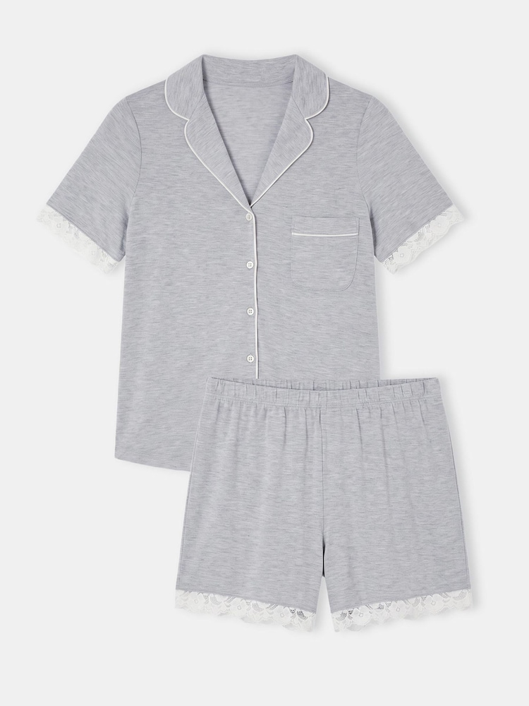 Accessorize Grey Jersey Lace Short Pyjamas Set - Image 4 of 4 Accessorize Grey Jersey Lace Short Pyjamas Set - Image 4 of 4