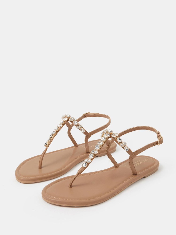 Accessorize Brown Cluster Jewel Strap Sandals - Image 1 of 2 Accessorize Brown Cluster Jewel Strap Sandals - Image 1 of 2