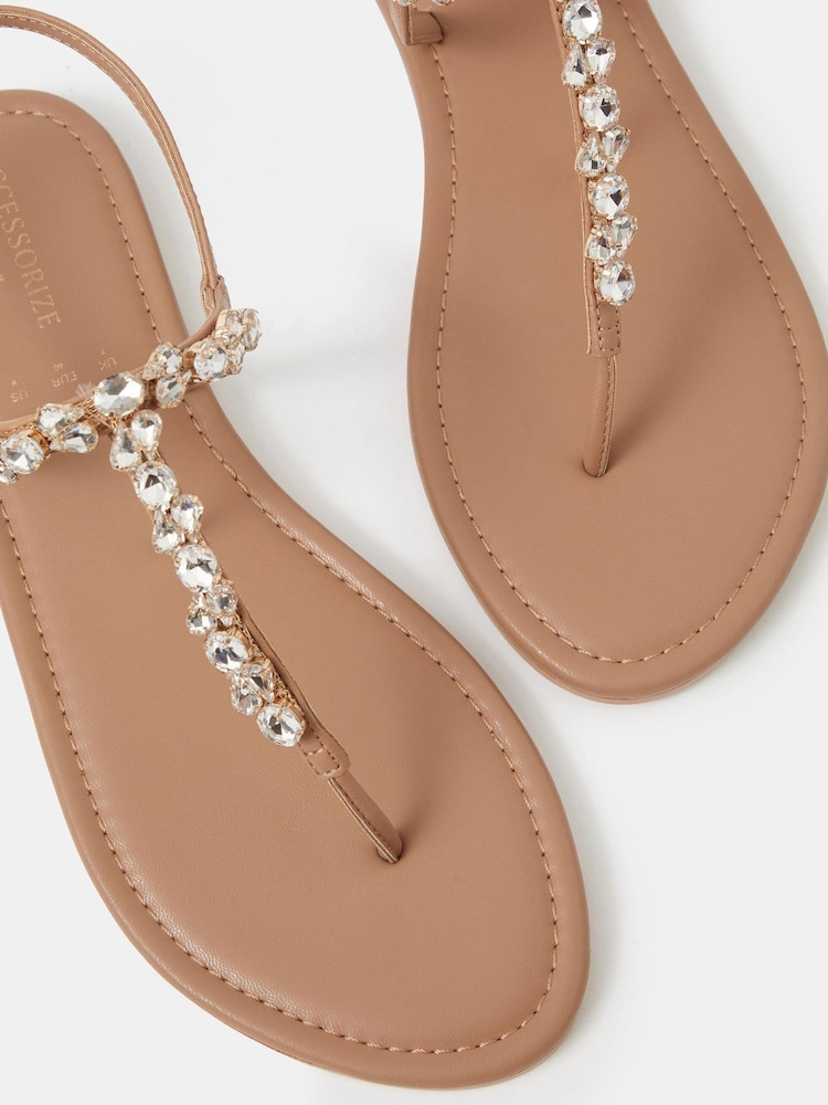 Accessorize Brown Cluster Jewel Strap Sandals - Image 2 of 2 Accessorize Brown Cluster Jewel Strap Sandals - Image 2 of 2