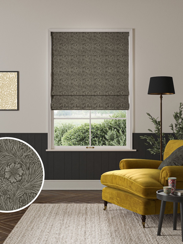 William Morris At Home Grey Marigold Velvet Made to Measure Roman Blinds - Image 1 of 5