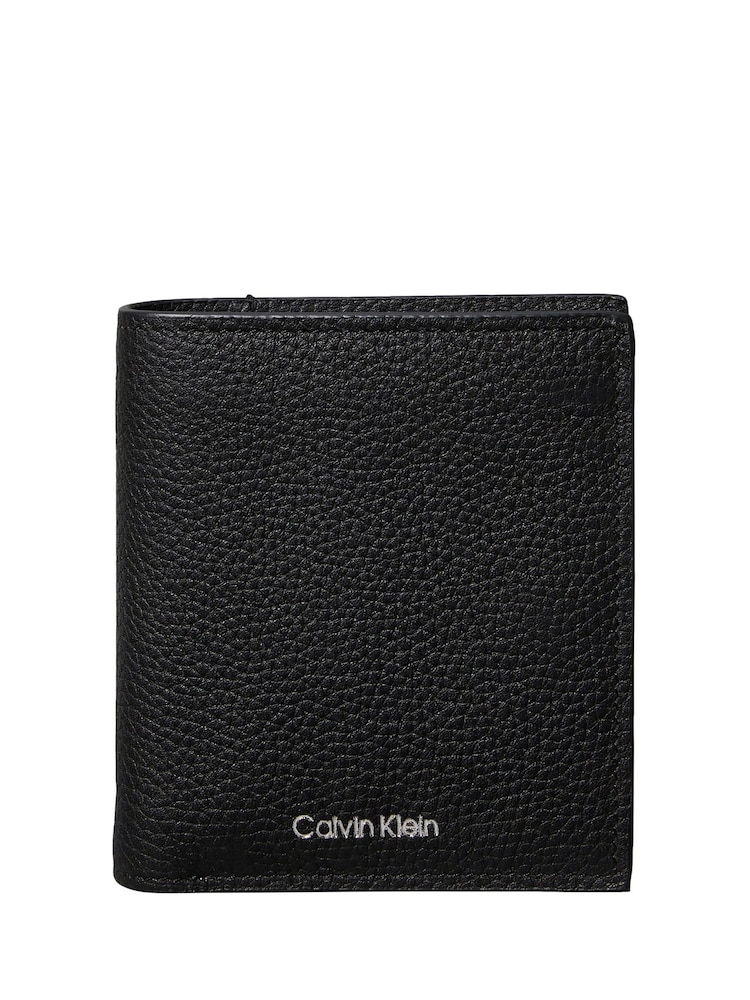Calvin Klein Black Leather RFID Foil Logo Trifold Wallet - Image 1 of 4 Calvin Klein Black Leather RFID Foil Logo Trifold Wallet - Image 1 of 4
