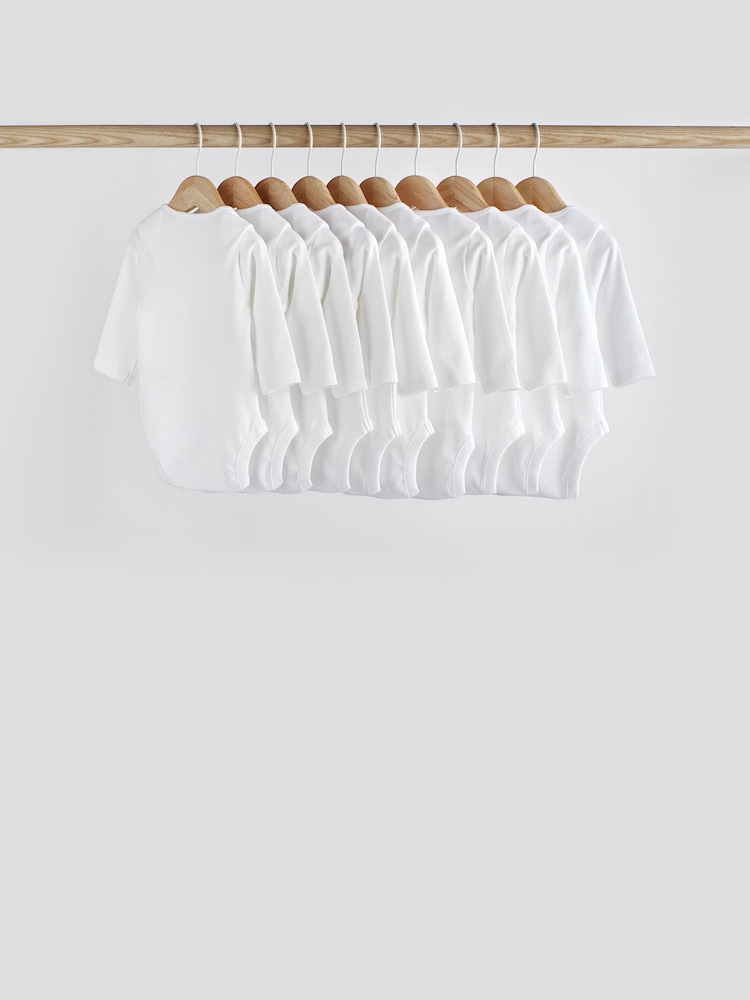 White 10 Pack Essential Baby Long Sleeve Bodysuits - Image 3 of 8