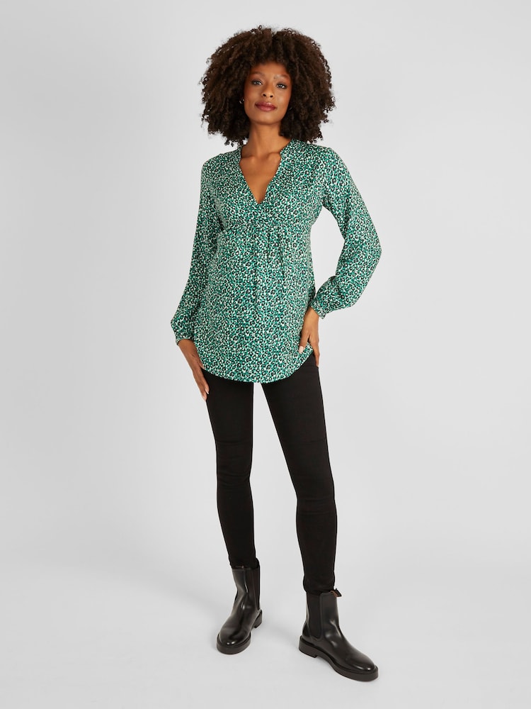 JoJo Maman Bébé Green Animal Print Maternity Blouse - Image 2 of 4