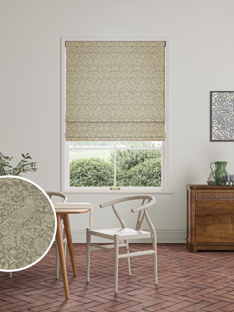 William Morris At Home Green Strawberry Thief Woven Made to Measure Roman Blinds - Image 1 of 6