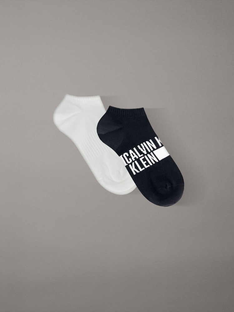 Calvin Klein Black Logo Stripe Socks 2 Pack - Image 1 of 2 Calvin Klein Black Logo Stripe Socks 2 Pack - Image 1 of 2