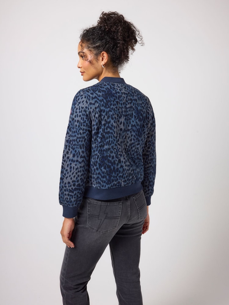 SCAMP & DUDE Blue Printed Cheetah Fitted Bomber Jacket - Image 2 of 5