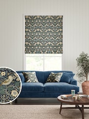 William Morris At Home Blue Strawberry Thief Velvet Made to Measure Roman Blinds - Image 1 of 6
