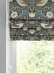 William Morris At Home Blue Strawberry Thief Velvet Made to Measure Roman Blinds - Image 2 of 6