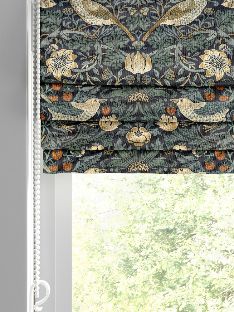 William Morris At Home Blue Strawberry Thief Velvet Made to Measure Roman Blinds - Image 2 of 6