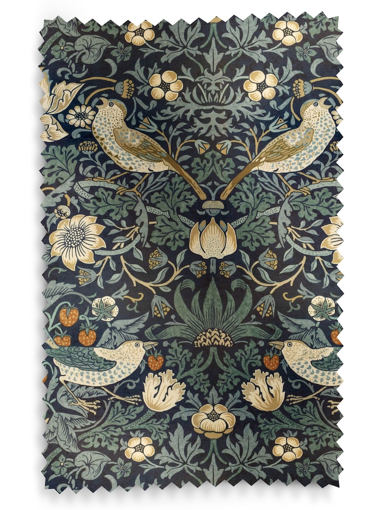 William Morris At Home Blue Strawberry Thief Velvet Made to Measure Roman Blinds - Image 6 of 6