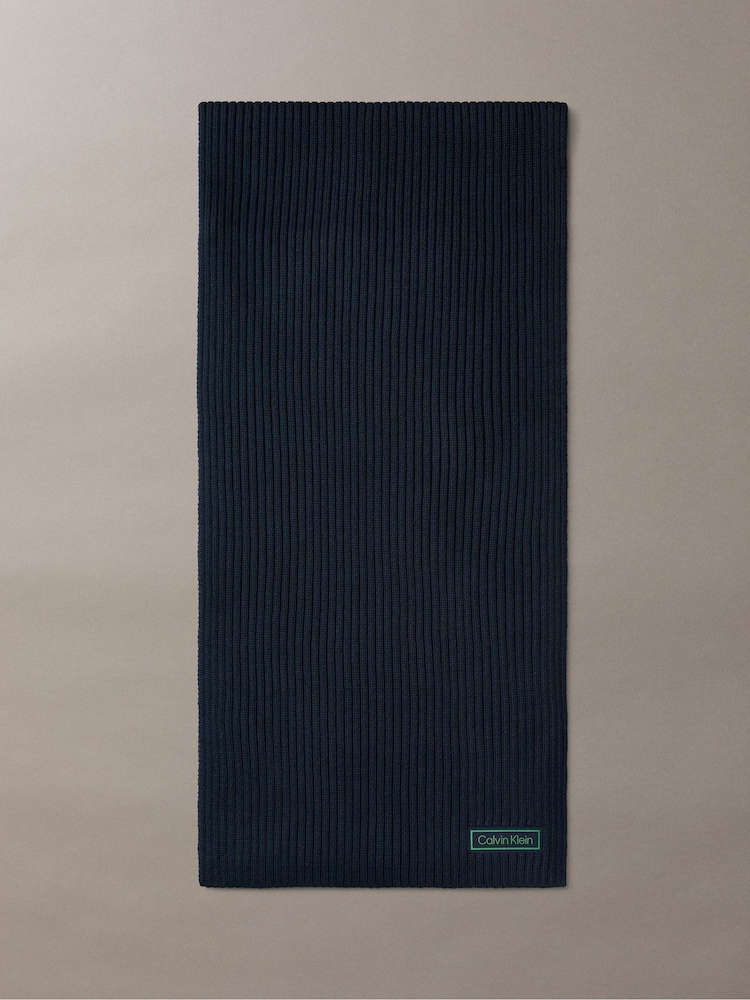 Calvin Klein Black Cotton Cashmere Blend Scarf - Image 1 of 4 Calvin Klein Black Cotton Cashmere Blend Scarf - Image 1 of 4