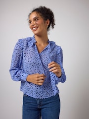 SCAMP & DUDE Blue Cheetah Spot Tie Neck Blouse - Image 1 of 3