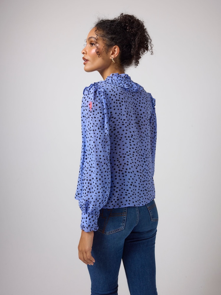 SCAMP & DUDE Blue Cheetah Spot Tie Neck Blouse - Image 2 of 3