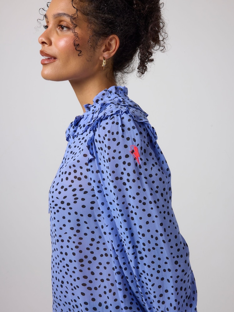 SCAMP & DUDE Blue Cheetah Spot Tie Neck Blouse - Image 3 of 3