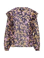 BOSS Pink Metallic Printed Inza Ruffle Blouse - Image 5 of 5