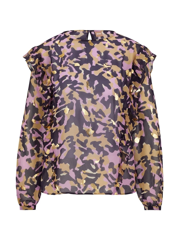 BOSS Pink Metallic Printed Inza Ruffle Blouse - Image 5 of 5