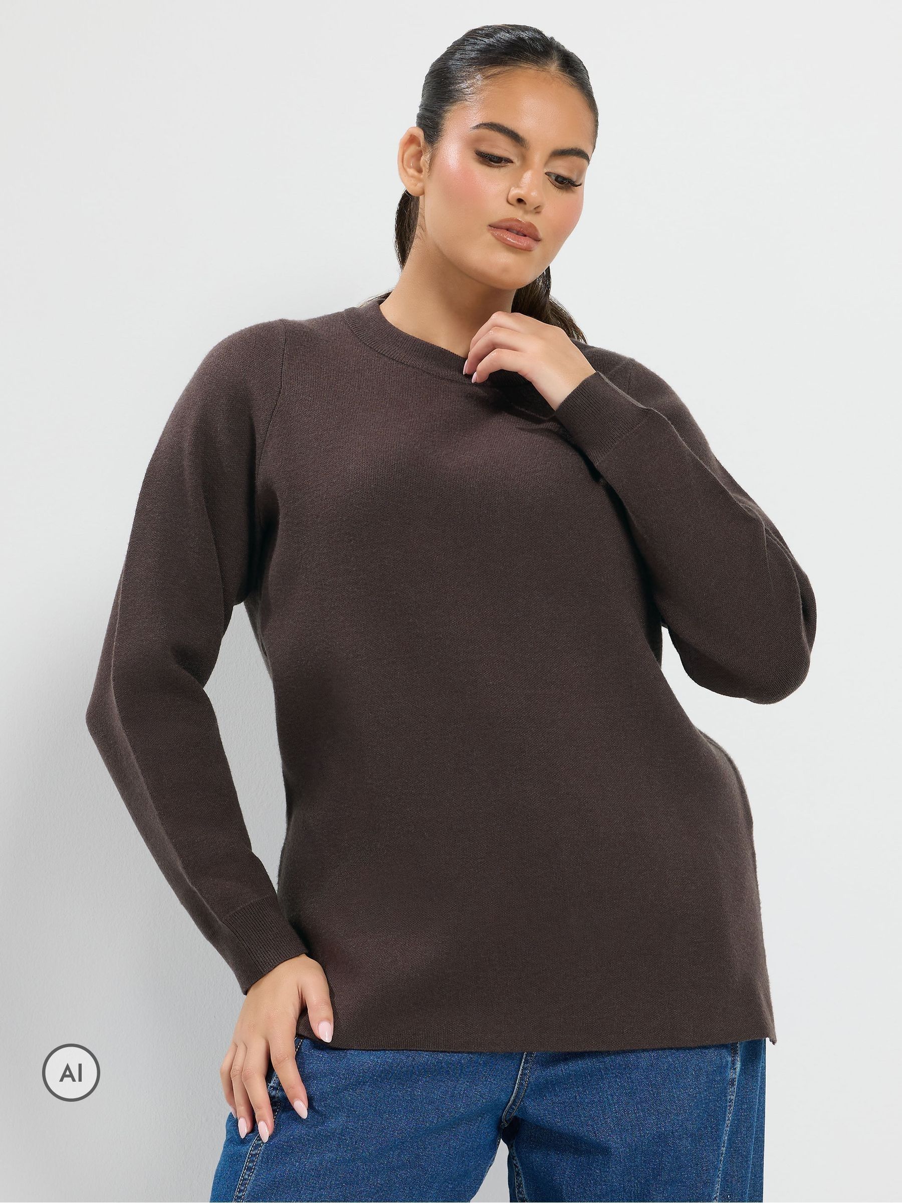 Yours Women's Brown Crew Neck Knitted Premium Jumper In Size 30-32 - Image 2