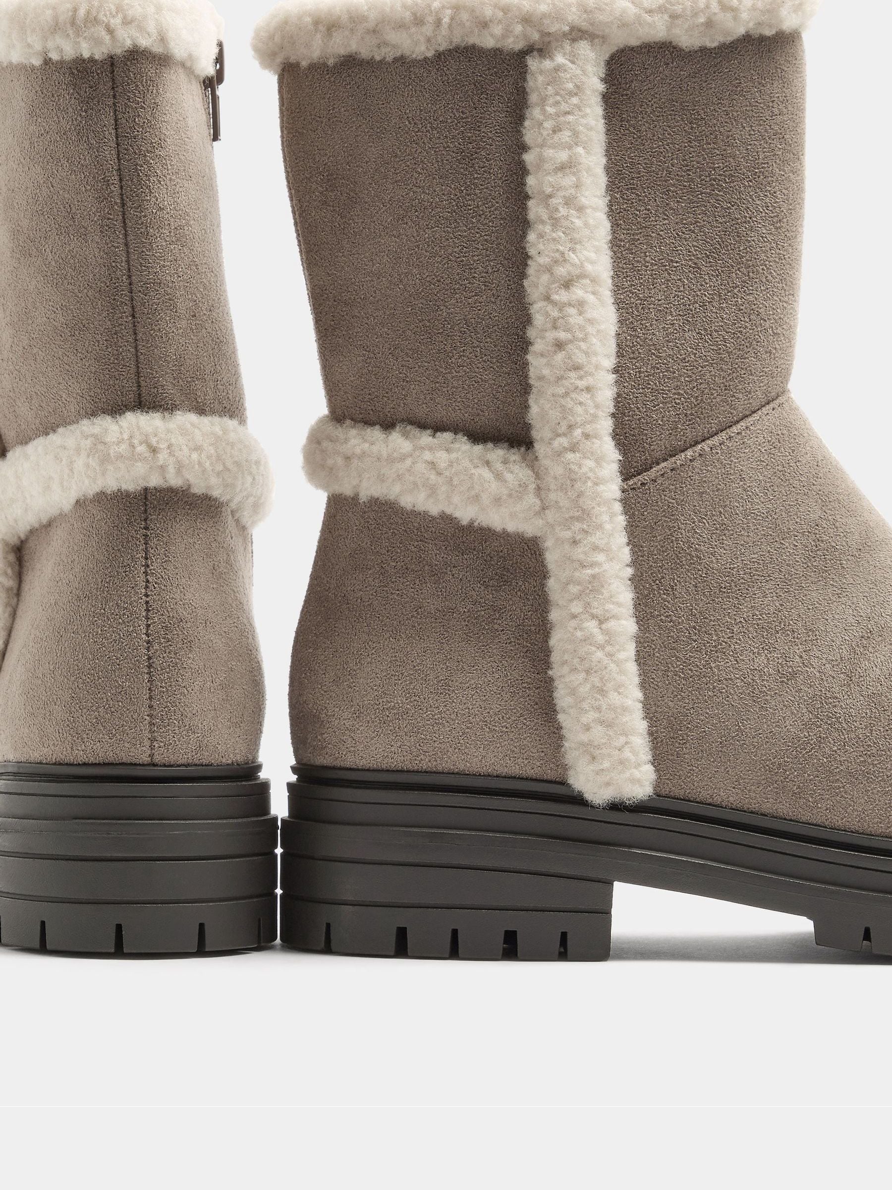 Buy Yours Curve Brown Extra Wide Fit Faux Fur Cleated Ankle Boots