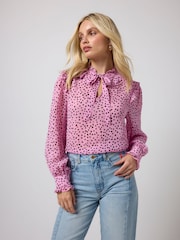SCAMP & DUDE Pink Cheetah Spot Tie Neck Blouse - Image 1 of 5