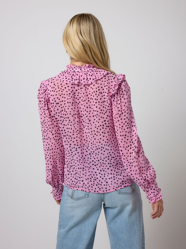 SCAMP & DUDE Pink Cheetah Spot Tie Neck Blouse - Image 2 of 5