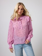 SCAMP & DUDE Pink Cheetah Spot Tie Neck Blouse - Image 3 of 5