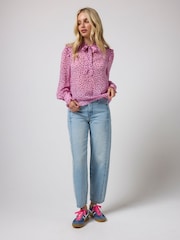 SCAMP & DUDE Pink Cheetah Spot Tie Neck Blouse - Image 4 of 5