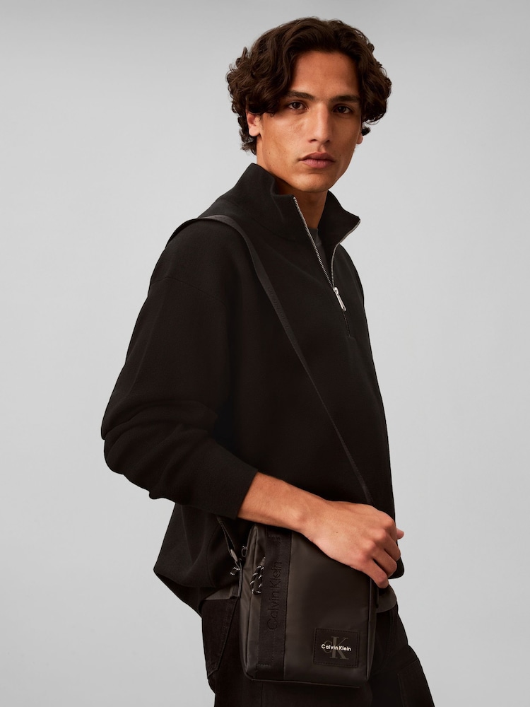 Calvin Klein Black Monologo Patch Reporter Bag - Image 1 of 3