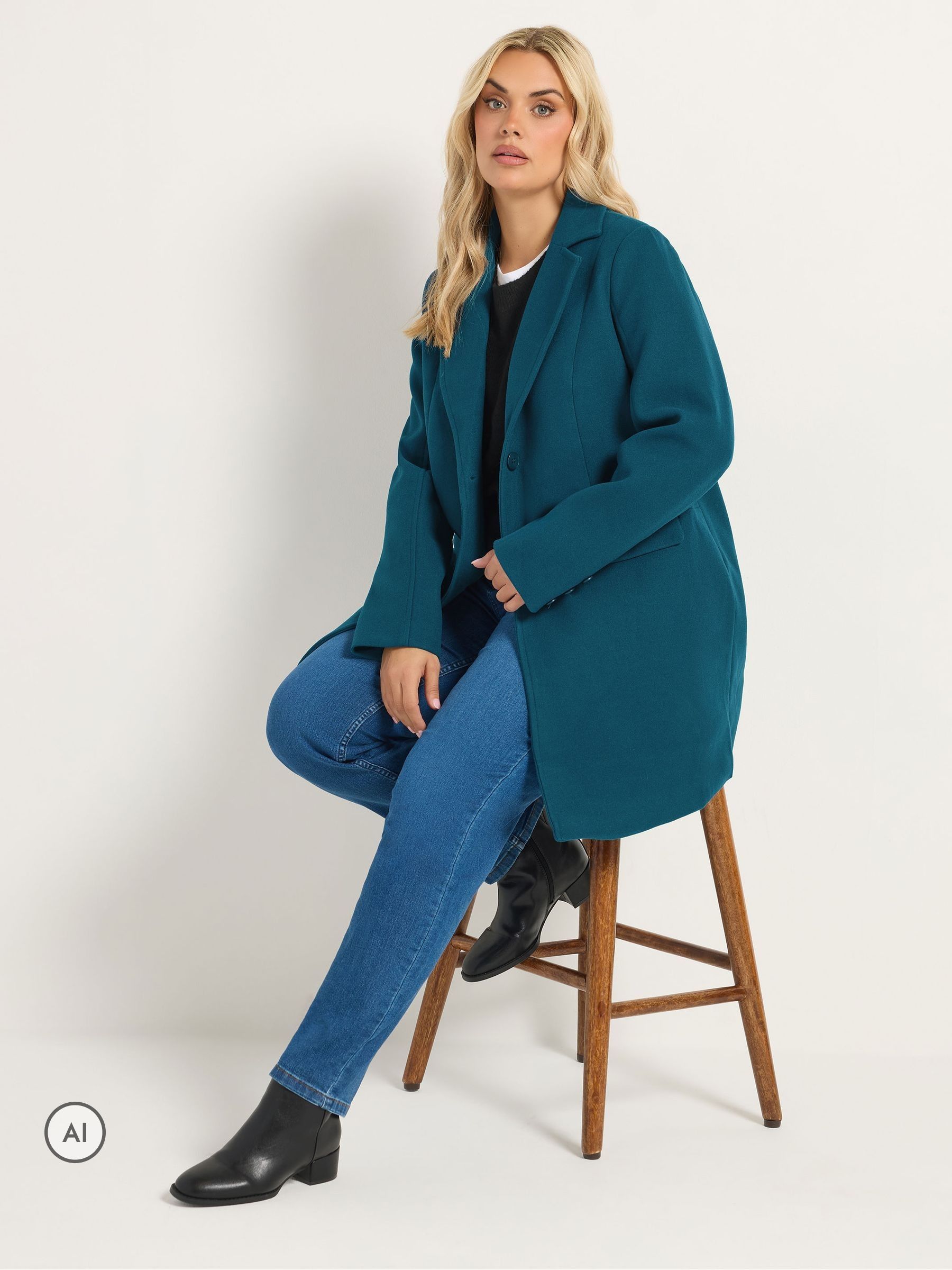 Yours Curve Women's Blue Midi Coat - Image 6