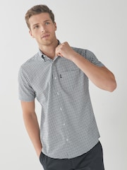 Navy Blue/White Gingham Check Easy Iron Button Down Short Sleeve Oxford Shirt - Image 1 of 4