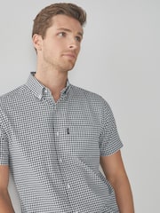 Navy Blue/White Gingham Check Easy Iron Button Down Short Sleeve Oxford Shirt - Image 2 of 4