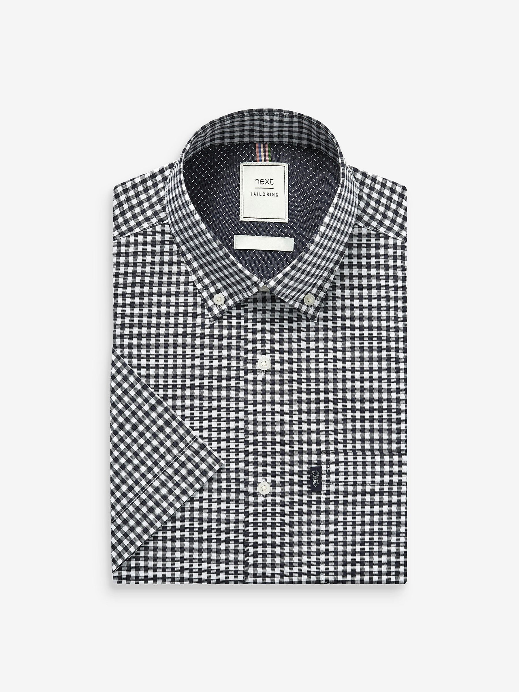 Buy Navy Blue/White Gingham Check Easy Iron Button Down