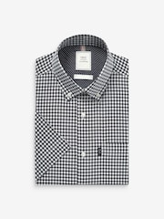 Navy Blue/White Gingham Check Easy Iron Button Down Short Sleeve Oxford Shirt - Image 3 of 4