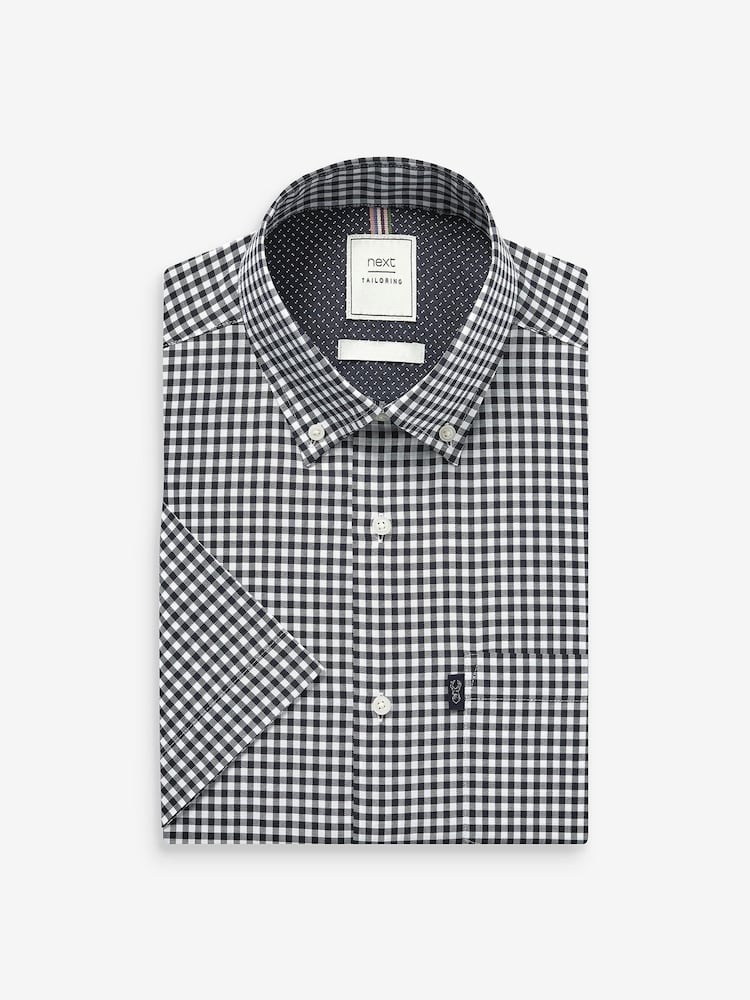 Carreaux vichy bleu marine/blanc - Standard - Chemise Oxford Easy Iron boutonnée à manches courtes - Image 3 of 4