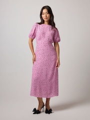 SCAMP & DUDE Pink Cheetah Spot Curved Waist Midi Dress - Image 2 of 4