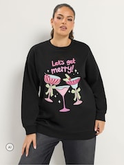 Yours Curve Merry Christmas Cocktail Glitter Novelty Sweatshirt - Slika 1 od 6