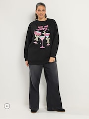 Yours Curve Merry Christmas Cocktail Glitter Novelty Sweatshirt - Slika 2 od 6