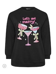 Yours Curve Merry Christmas Cocktail Glitter Novelty Sweatshirt - Slika 4 od 6