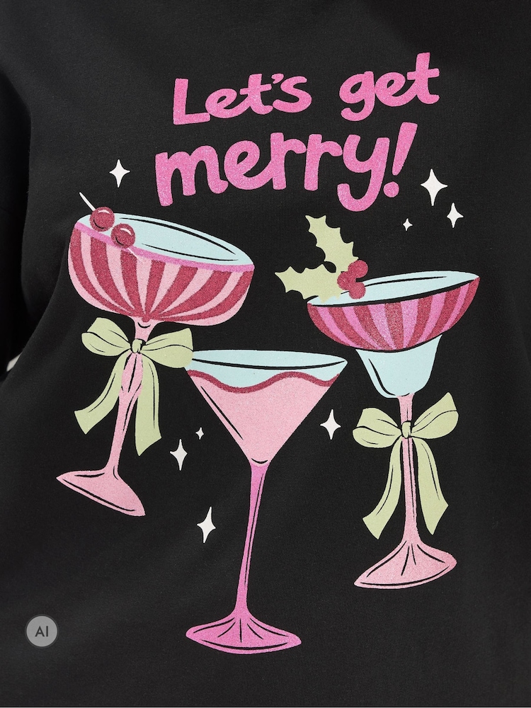 Yours Curve Merry Christmas Cocktail Glitter Novelty Sweatshirt - Slika 6 od 6 Yours Curve Merry Christmas Cocktail Glitter Novelty Sweatshirt - Slika 6 od 6