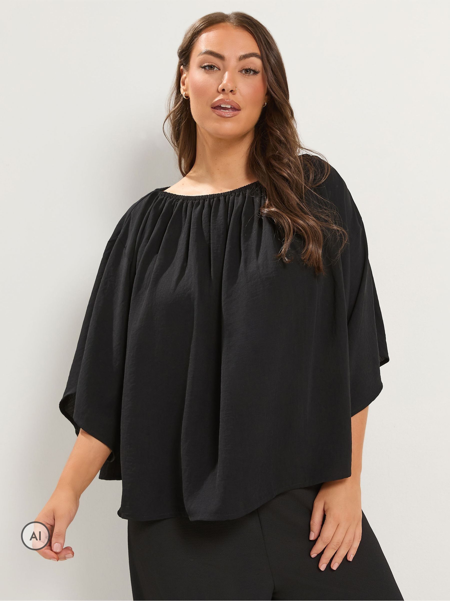 Yours Women's Black Bardot Cape Top In | : 26/28 - Image 2