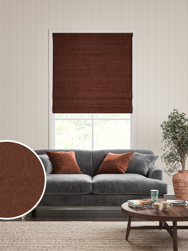 William Morris At Home Orange Lodden Embroidery Made to Measure 100% Cotton Roman Blinds - Image 1 of 6