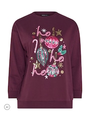 Yours Curve 'Ho Ho Ho' Sequin Baubles Sweatshirt - صورة 4 من 6