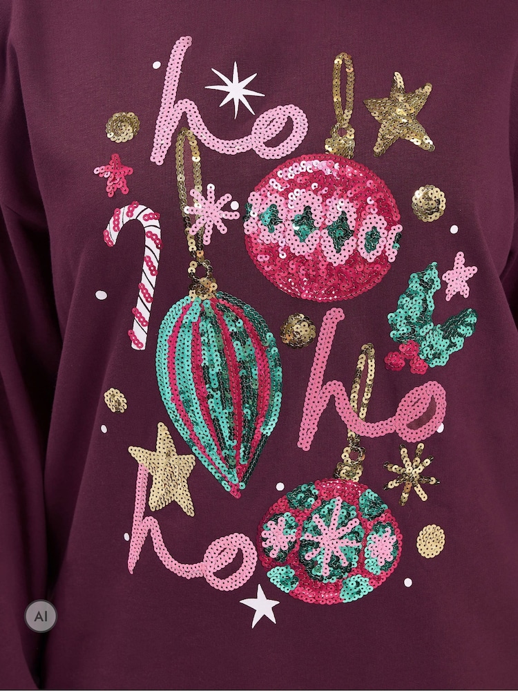 Yours Curve 'Ho Ho Ho' Sequin Baubles Sweatshirt - صورة 6 من 6