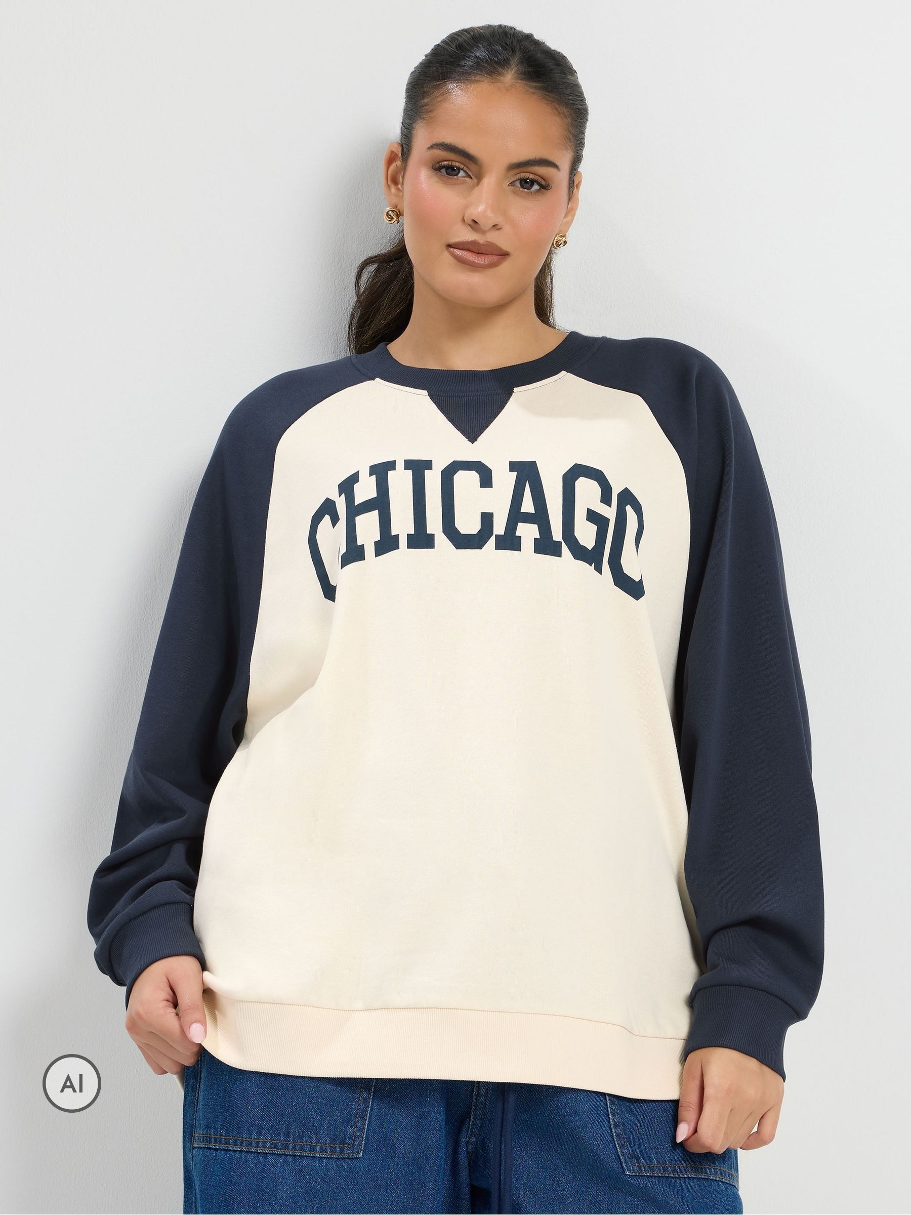 Yours Women's Ivory 'Chicago' Raglan Sweatshirt In Size 30-32 - Image 2