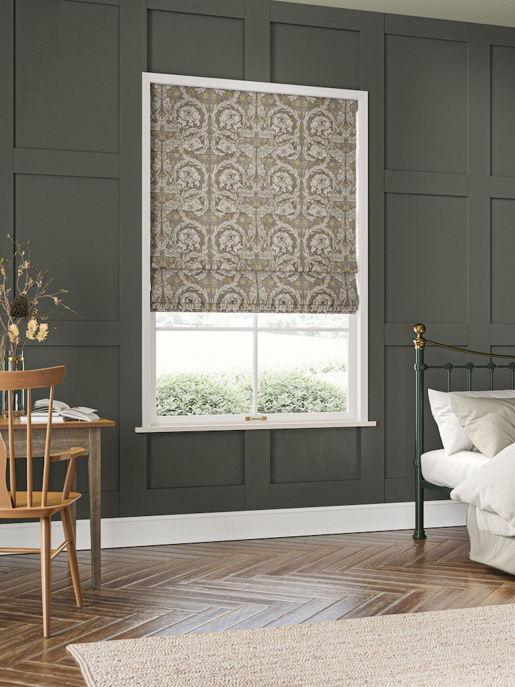 William Morris At Home Limestone Grey African Marigold Velvet Made to Measure Roman Blinds - Image 2 of 6