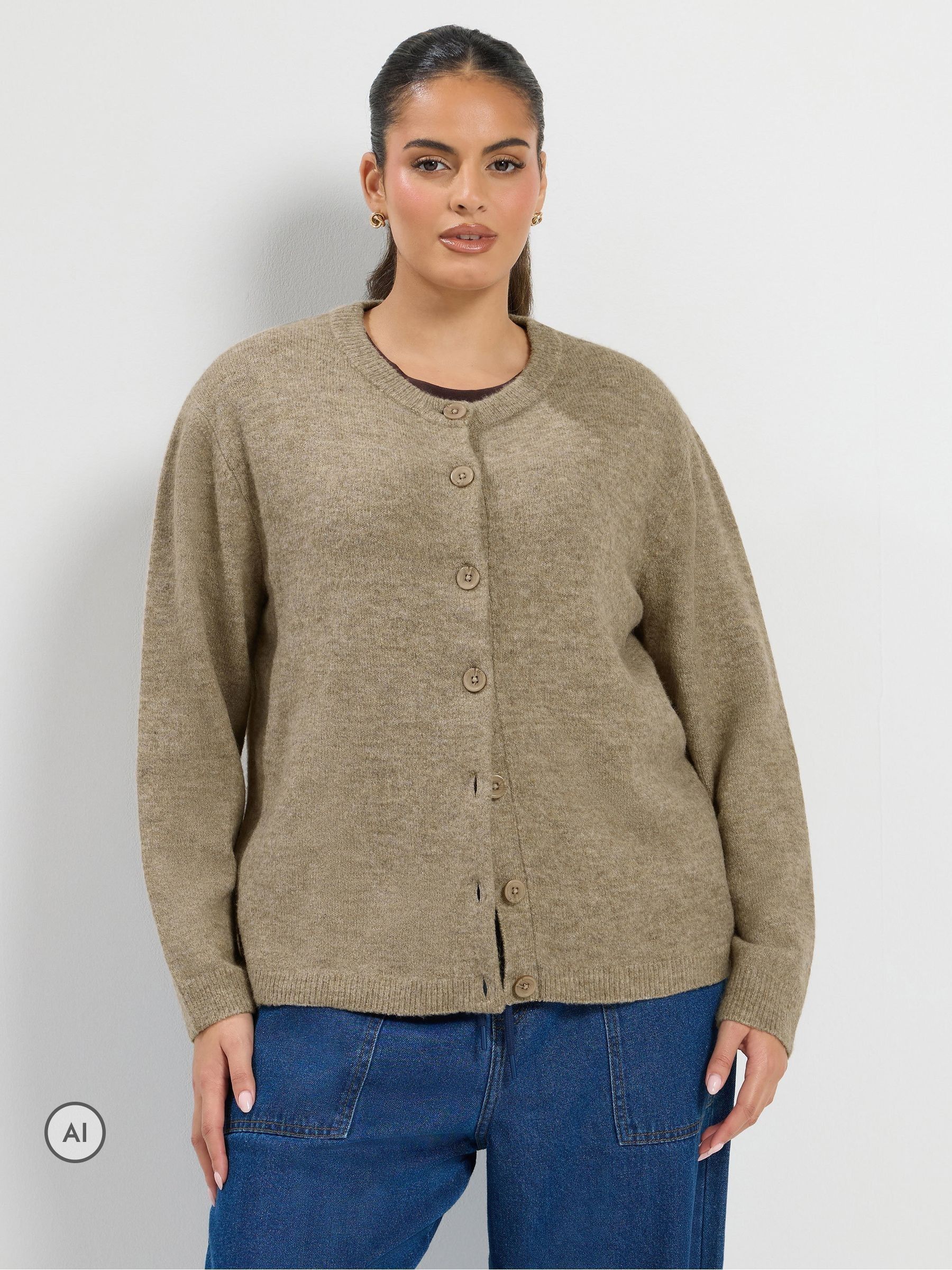 Yours Curve Women's Nude Crew Neck Cardigan - Image 1