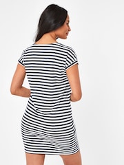 Navy Blue/White Stripe 100% Cotton Relaxed Capped Sleeve Tunic Dress - Image 2 of 5