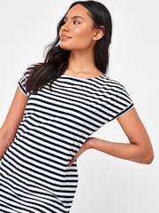 Navy Blue/White Stripe 100% Cotton Relaxed Capped Sleeve Tunic Dress - Image 3 of 5
