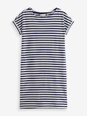 Navy Blue/White Stripe 100% Cotton Relaxed Capped Sleeve Tunic Dress - Image 4 of 5